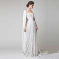 Vintage Full Lace A Line Wedding Dresses with Cloak Cape Illusion Neck Button Back Boho 2017