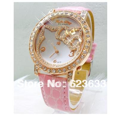 2 pcs hello kitty watch cat diamond watch fashion Lovely watch designer choice for women girls wrist watch free shipping