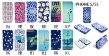 Wallet Style Flip Case with Anchor Stripe Aztec Tribal Tribe Cartoon Print For iphone 5 5S 5G Stand PU Leather Cell Phone Cover