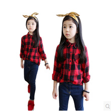 baby gilrs clothes children clothing fashion plaid shirt spring kids 100%cotton turn-down collar blouses classic red shirt