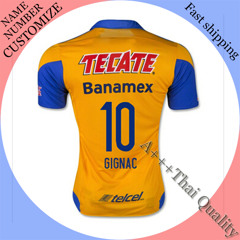 Image of TOP Tigres UANL jersey 2015 2016 camisas de futebol 15 16 Monterrey Tigers home GUERRON SOBIS GIGNAC shirts mexico team