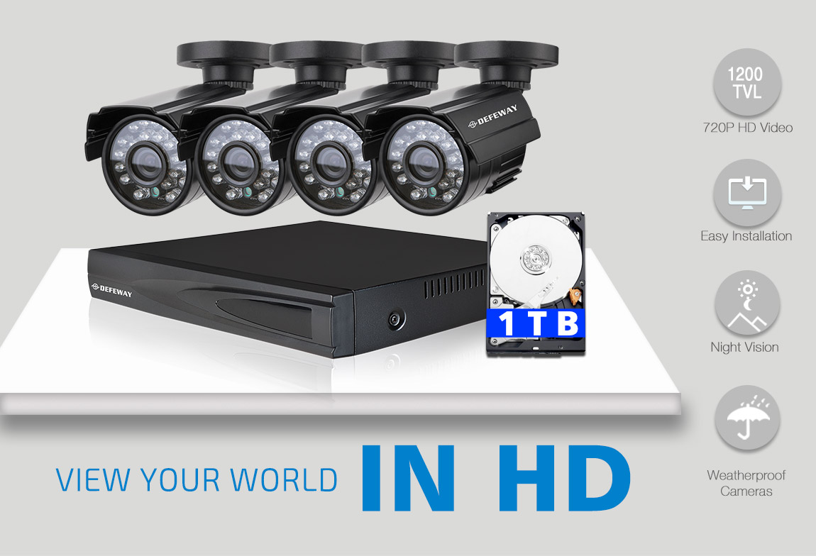 DEFEWAY 1080N DVR 1200TVL 720P HD Outdoor Security Camera System 1TB