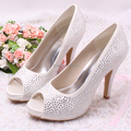 Wedopus Custom Rhinestone Diamond Ivory Wedding Platform Heels Shoes 10cm Heels