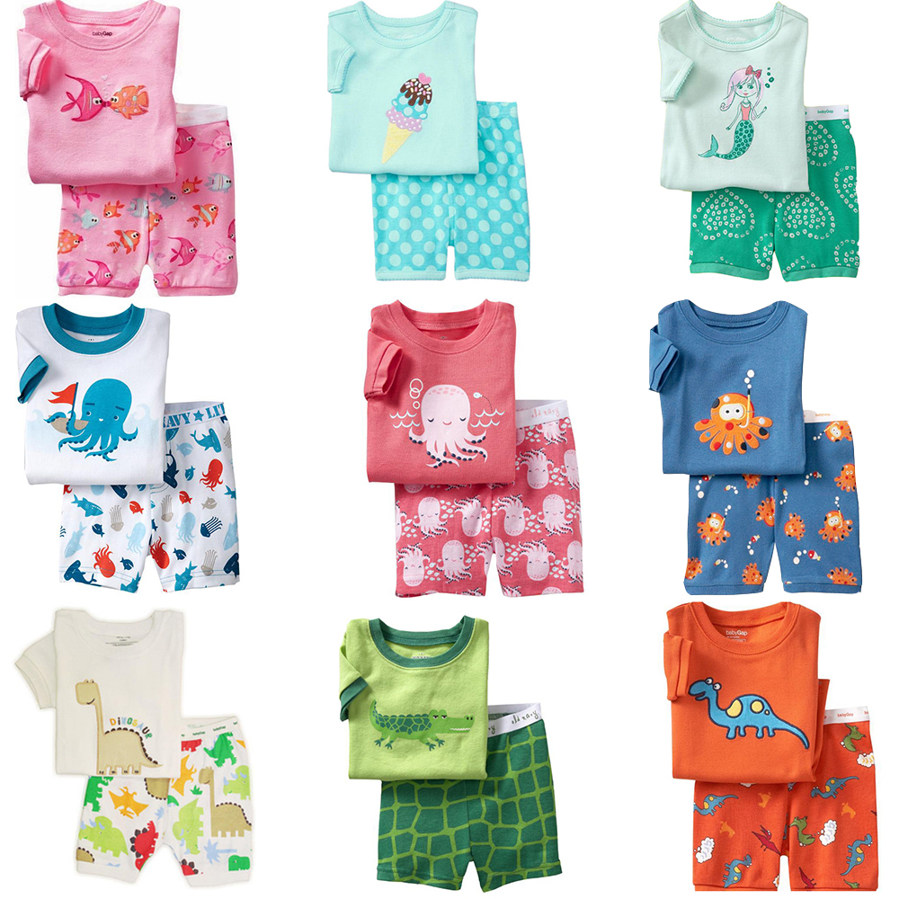 2015 Summer Kids Clothes Baby Boys Girls Clothing Supperman Short Sleeve Costume Cotton Pajamas PJS Childrens