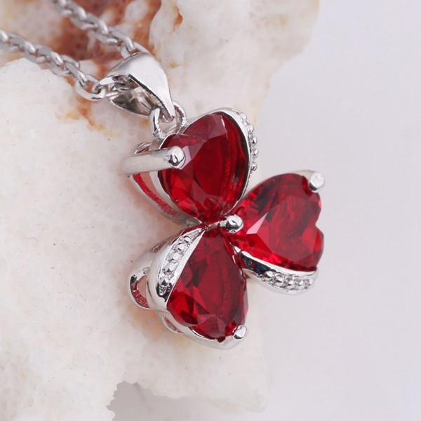 Sterling Silver 925 Silver Set Jewelry Sapphire Ruby Purple Heart CZ Zircon 3 Leaves Ring Pendant Chain Earrings Finely Cut T289