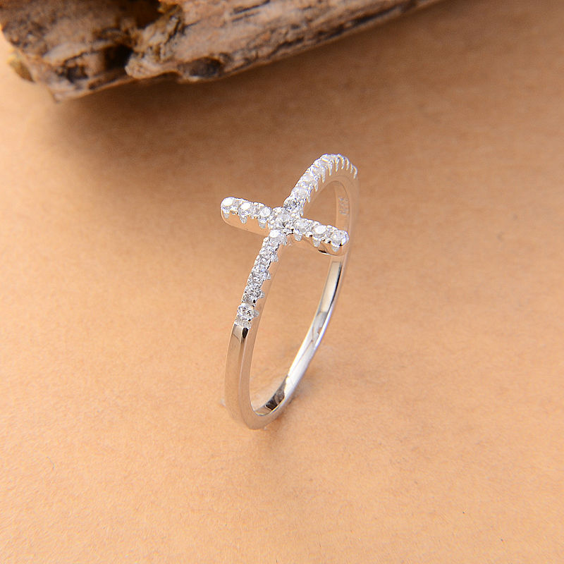 Trend Sideways Cross silver plated rings Fashion Jewelry free shipping rose gold plated crystal vint