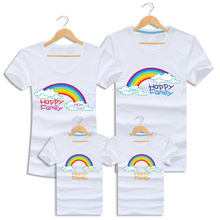 Summer Family Clothing Short Sleeve Family Look Rainbow T Shirts Matching Outfits Clothes For Mother Daughter And Father Son