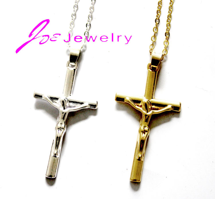 Free shipping 24k gold necklaces cross pendant necklaces Men s Woman s jewlery Jesus cross pendant
