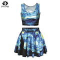 Romantic Starry Night Print Womens 2 Piece Summer Sets Trendy Crop Top Ball Gown Fashion African
