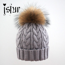 2015 Winter Brand New Colorful Snow Caps Wool Knitted Beanie Hat With Raccoon Fur Pom Poms For Women Men Hip Hop Skullies Cap(China (Mainland))