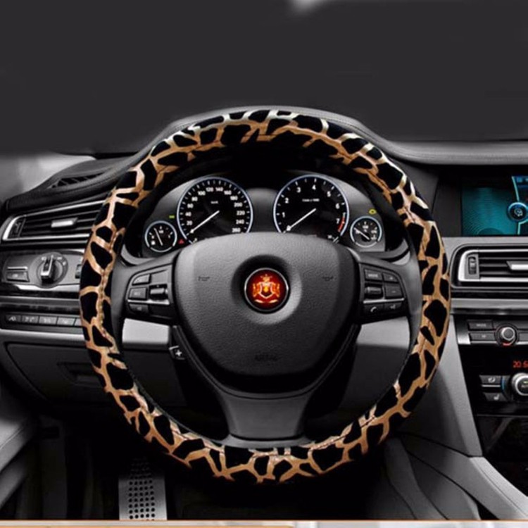 Golden Black Fashion Leopard PU Leather Car Steering Wheels Cover Anti-slip 38CM 15 (14)
