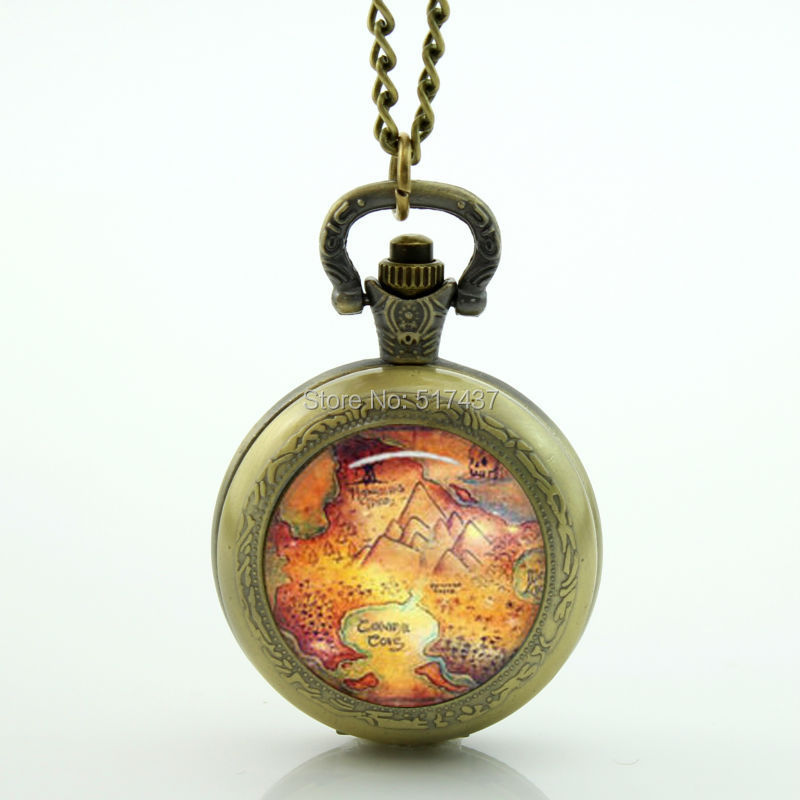 WT-00287 Peter pan Neverland map pocket watch necklace