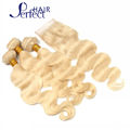 613 Blonde Virgin Hair With Closure Human Hair Boday Wave Platinum 4pcs Blonde Virgin Hair Bundles