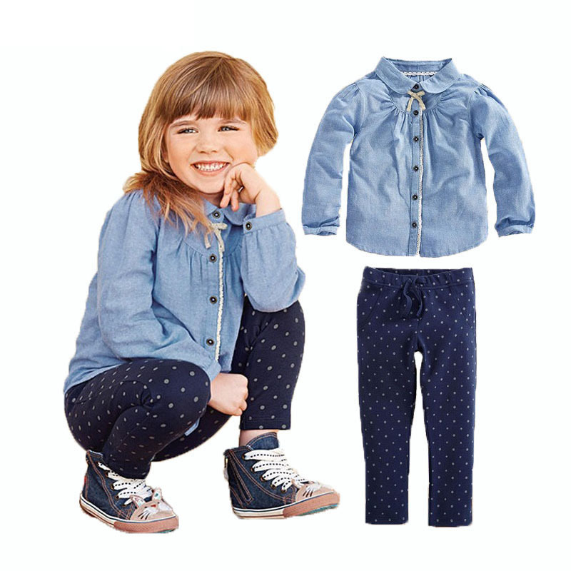 2015 New Baby Girl Clothing Clothes Set Children Clothes Suit Top T shirt Pants suits Free