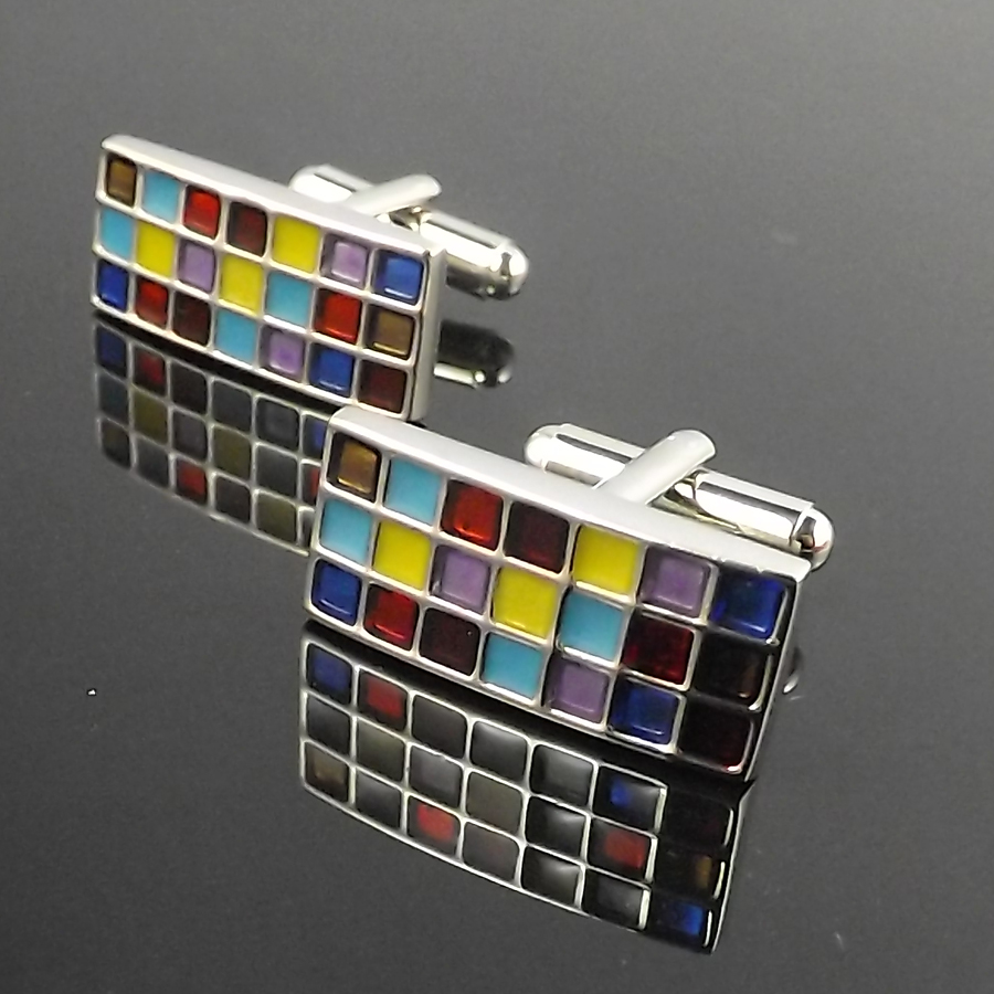 Colorful Enamel font b Tartan b font plaid squares Cufflinks Top Quality Copper Cuff Links For
