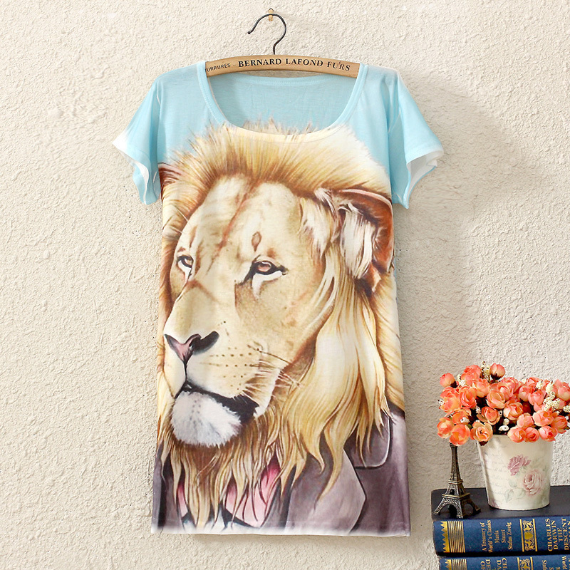 Cool lion printing pattern women Casual T shirt new fashion 2016 summer loose short sleeve t