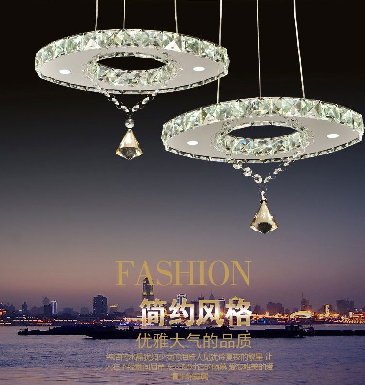 Free shipping Contemporary crystal LED pendant lamp wire light stainless steel Dining room bedroom lamp light circular lamp