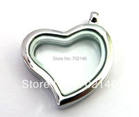 5pcs Magnetic floating locket zinc alloy Heart shape Glass Floating Locket Free shipping