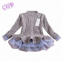 Girl autumn sweater dress 2015 new fashion winter warm long sleeve tutu dresses kids princess clothing baby girls