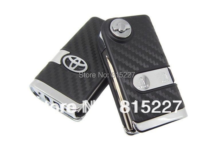 Image of 2 Buttons Modified Flip Remote Key Shell Case Car Key Blank for Toyota Corolla,Vios,RAV4 3D Carbon Fiber Sticker + Free Shipping