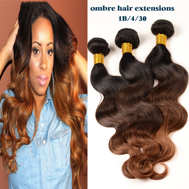Image of 6A Ombre Hair Extensions Malaysian Virgin Hair Ombre Body Wave 3pcs 1B #4#30/ 27 Thick End Ombre Remy Human Hair Weave OB1022