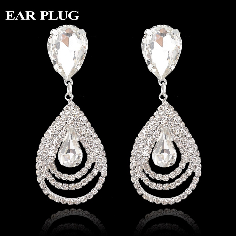 Crystal Rinestone Long Earrings Fashion Jewelry Luxury Big Silver Drop Earrings For Women Valentine'