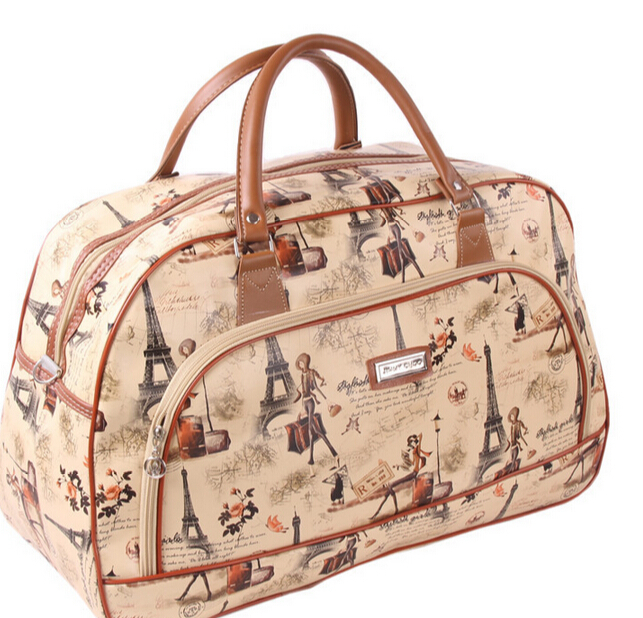 Image of Women Travel Bag 2015 Summer Style PU Leather Women Sport Bag Waterproof Duffel Bag New Tower Beauty Lady Print Bolsa Feminina