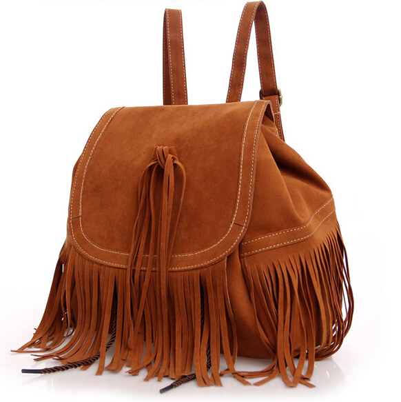 Casual Women Backpack Mini Tassels Rucksack Fashion Solid Women Shoulder Bag Satchel Faux Suede Leather Mochilas School Bag VB01