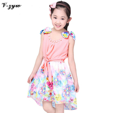 New Teenage Summer Sleeveless Bow Chiffon Dress Girls Flower Kids Children’s Clothes For Party YS031