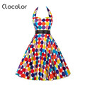 Clocolor Vintage dress backless Summer Rockabilly Dress A line Cotton Blends Dress sleeveless strapless fashion vintage