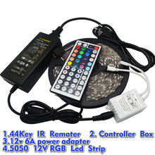 5M RGB Led Strip 5050 Waterproof 60LED/M DC12V LED Strip Light 300 LEDs+44 Keys Remote Controller+12V 6A Power Adapter