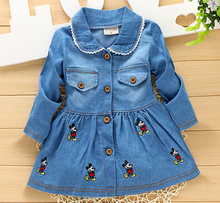 2016 Autumn Spring Casual baby girl dress Kids baby dress infant Children girls denim embroidery cardigan Single-breasted Dress
