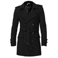 Men Epaulets Slim Fit Double Breasted Belted Worsted Coat Trench Winter Long Jacket Double Breasted Overcoat