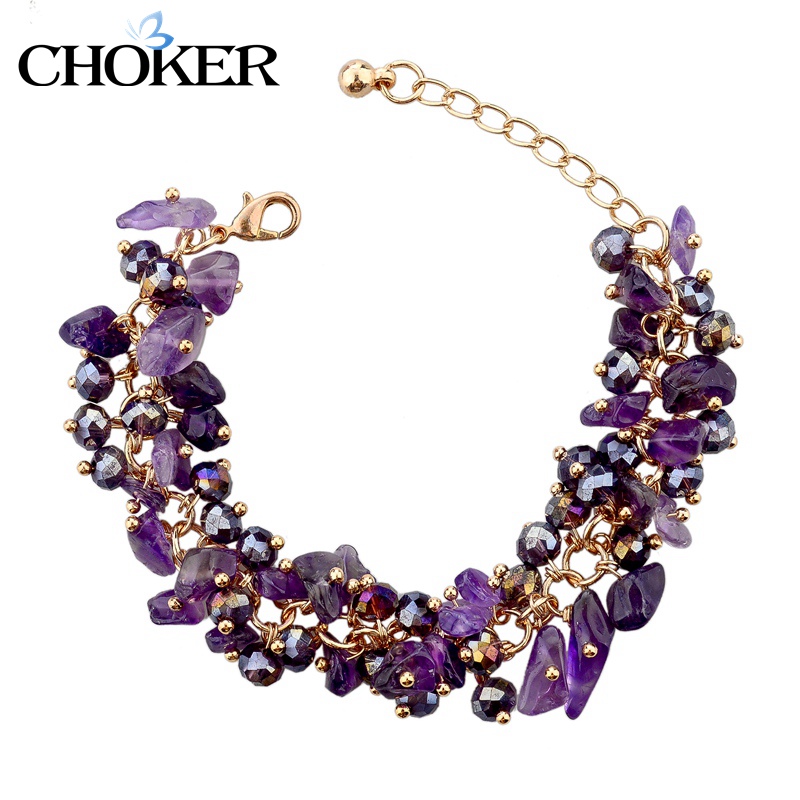 Image of Amethyst Charm Bracelets & Bangles With Crystal Stones Friendship Bracelets For Women Gold Bracelet Femme Turkish Jewelry Mujer