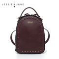 JESSIE JANE Women s Fashion Rivet Design Split Leather Backpack Women Casual Daypacks 1825