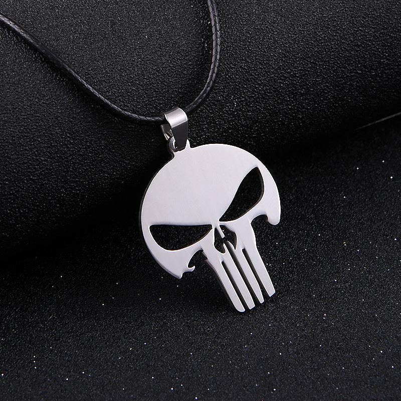 Image of 2016 new men jewelry 316L stainless steel MARVEL SKULL The PUNISHER batman silver leather Pendant Necklace for men women