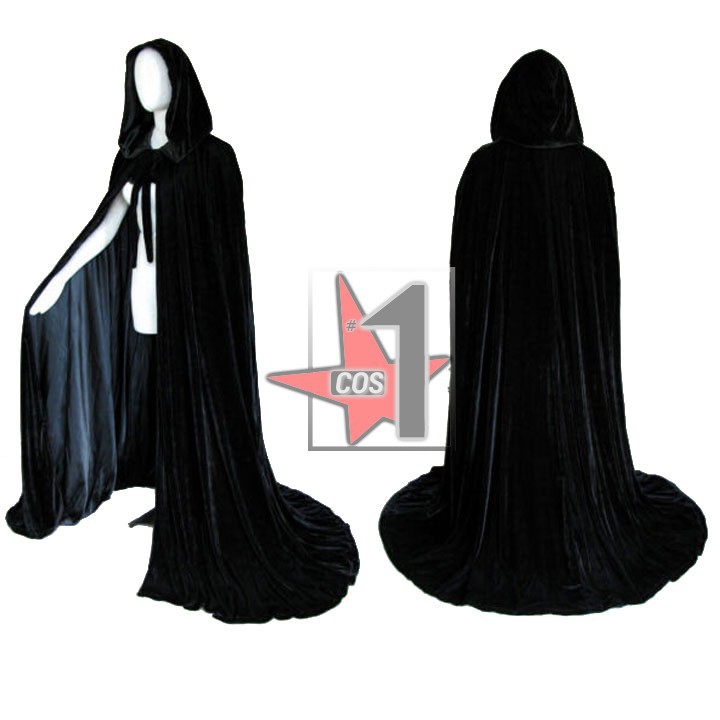Velvet Volturi Robe Cloak Wicca Costume Wizard Game of Thrones Cosplay Black hooded trench for unisex Role playing CN0424