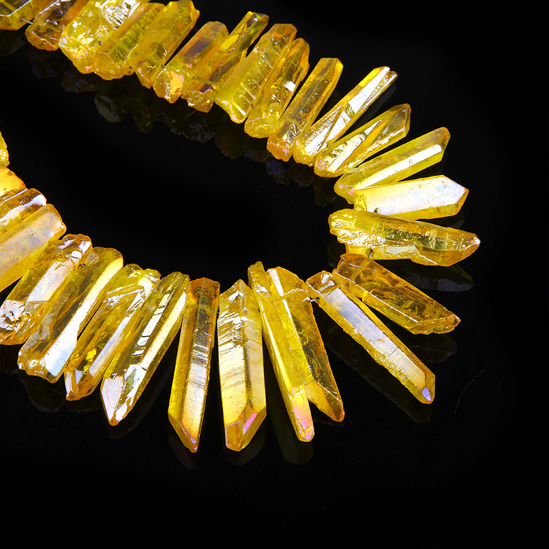 Green AB Titanium Quartz Crystal Points Strand Raw Rough Pendant Beads 20-40+mm