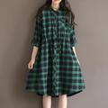 Fashion girls 2016 new female literary loose cotton plaid dress loose green plaid dress casual students