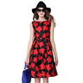 NILUOER Plus Size Women Summer Vestido Sexy Elegant Slim Midi Big Hemline Printed O Neck Sleeveless