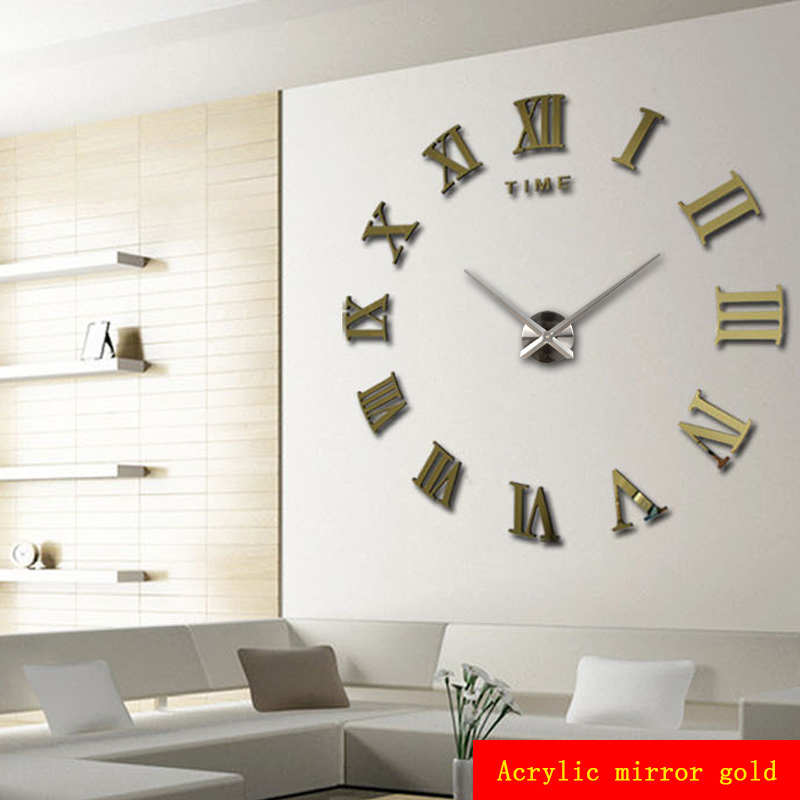 Image of promotion 2016 new home decor large roman mirror fashion modern Quartz clocks living room diy wall clock watch free shipping