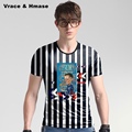 American style stripe creative hip hop big size short sleeve t shirt Summer new arrival high