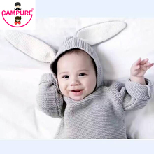 2016 New Children Sweaters Rabbit Ears Boys Girls Sweater with Hooded Wool Cotton Knitwear Winter Infant Sweater Kids Clothing
