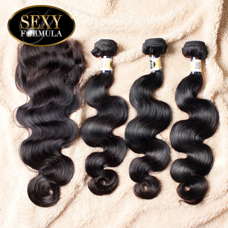 Image of 3+1Set Top Quality Brazilian Body Wave Brazilian Virgin Hair With Closure Free Shipping Brazilian Human Hair Rosa Hair Products