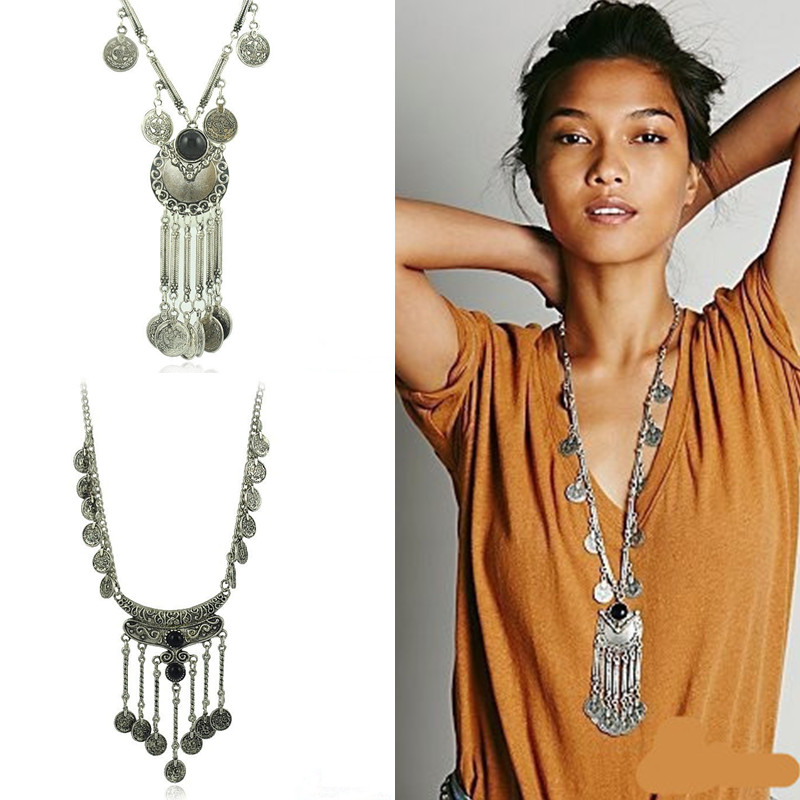 Image of Boho Antique Coin Necklaces for Women African Statement Tibetan Long Tassel Necklaces & Pendants Bohemian Maxi Jewelry 2016