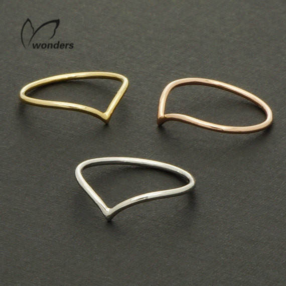 Image of 2016 Newest Minimalist Jewelry Pink Gold Plated Wedding Midi Ring Simple Silver Bijoux Stacking Chevron V Shape Rings for Women