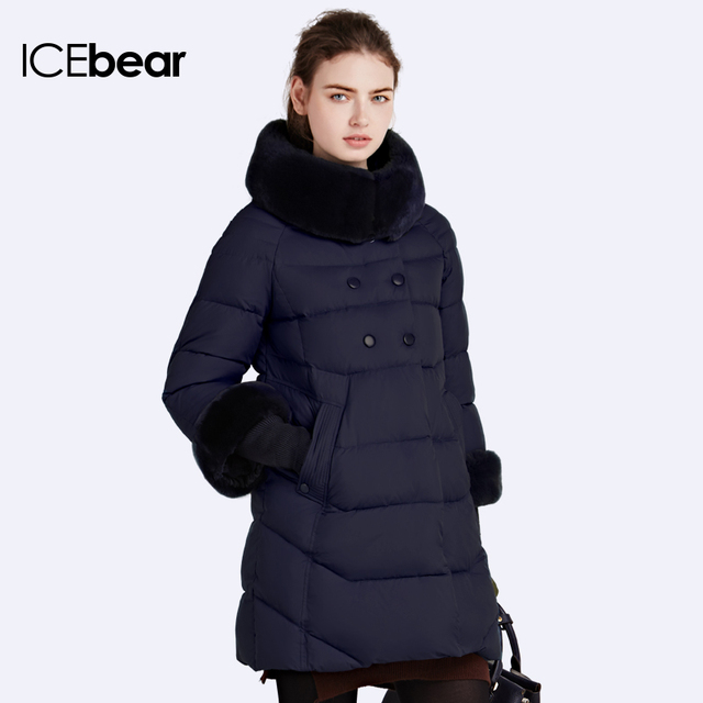 ICEbear 2016Пуховик свободного покроя Сьемные Трикотажные манжеты куртки мягкий воротник из кролика Женские пуховики16G639
