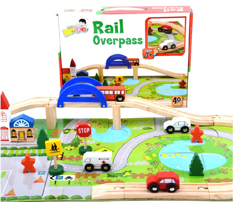40pcs Urban rail traffic scene combination wooden toys Montessori Thomas Train tracks disassemble children educational Toys W073