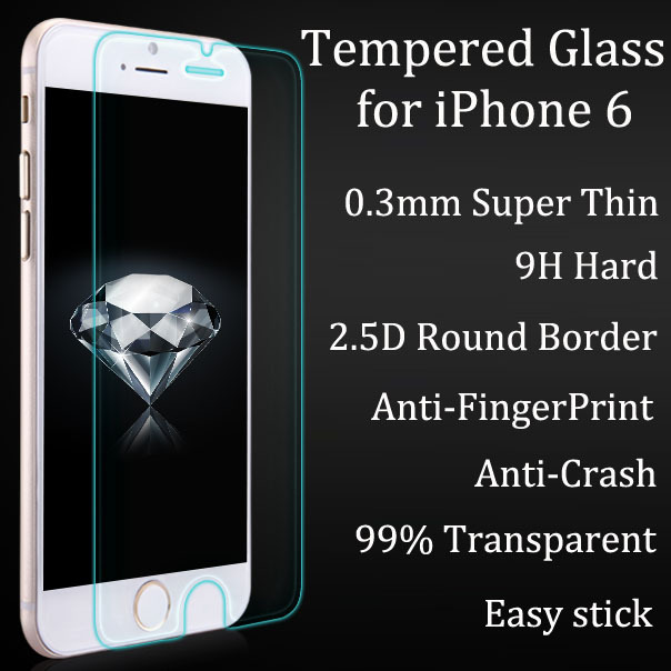 Image of 0.3mm Super Thin Tempered Glass Film for iPhone 6 6S 0.2mm Round Border High Transparent Screen Protector with Clean Tools