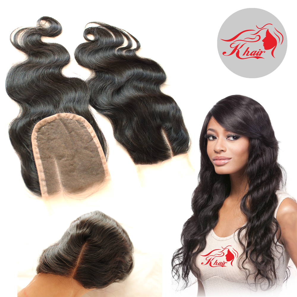 Image of Lace Closure 8A Brazilian Virgin Side Middle 3 Part Hair Closure Brazilian Human Hair Body Wave 4X4 Bleached Knots Top Closure